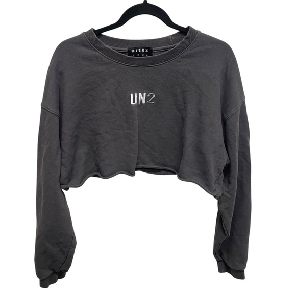 MIEUX UN2 CROP TOP SWEATER sweatshirt shadow gray size 4 (XL) - Picture 3 of 8